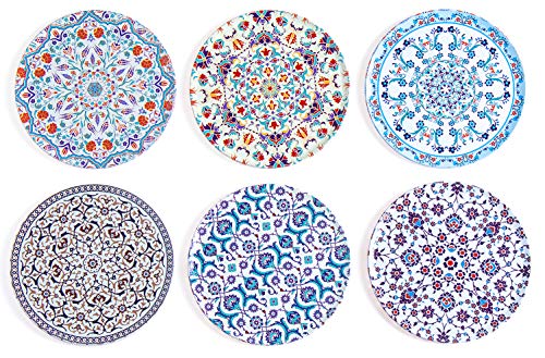 BABEL ARTESANIA Posavasos (Set de 6) - Regalos Originales Decorativos para café, Cocina, uno Drink, Taza, Vino, Tazas, Vasos, Cristal- Juego de mesas, Base Corcho para Mesa de Madera (Sevilla)