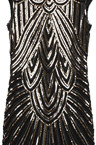 BABEYOND Vestidos de Aleta de Mujer 1920 Vestido de Flecos de Gran Gatsby (Oro Negro, S/ UK8-10/ EU36-38) BABEYOND Vestidos de Aleta de Mujer 1920 Vestido de Flecos de Gran Gatsby (Oro Negro, S/ UK8-10/ EU36-38)