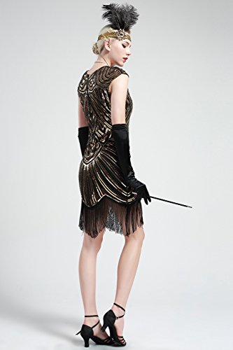 BABEYOND Vestidos de Aleta de Mujer 1920 Vestido de Flecos de Gran Gatsby (Oro Negro, S/ UK8-10/ EU36-38) BABEYOND Vestidos de Aleta de Mujer 1920 Vestido de Flecos de Gran Gatsby (Oro Negro, S/ UK8-10/ EU36-38)