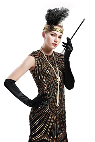 BABEYOND Vestidos de Aleta de Mujer 1920 Vestido de Flecos de Gran Gatsby (Oro Negro, S/ UK8-10/ EU36-38)