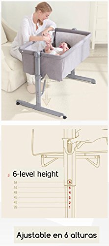 Babify - Minicuna Colecho Regulable, Multialturas, Reclinable, Colchón Incluido, color Gris