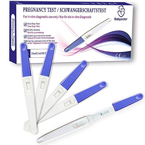 Babycolor Test de Embarazo Ultrasensible, 5 Pruebas de Embarazo alta Sensibilidad 10 mIU/ml, HCG Test 99% de precisión