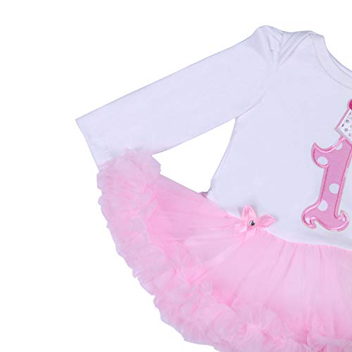 BabyPreg Bebé niñas Patrón de la Corona 1er cumpleaños Vestido Tutu Diadema Zapatos 4 Piezas (9-12 Meses, Rosa)