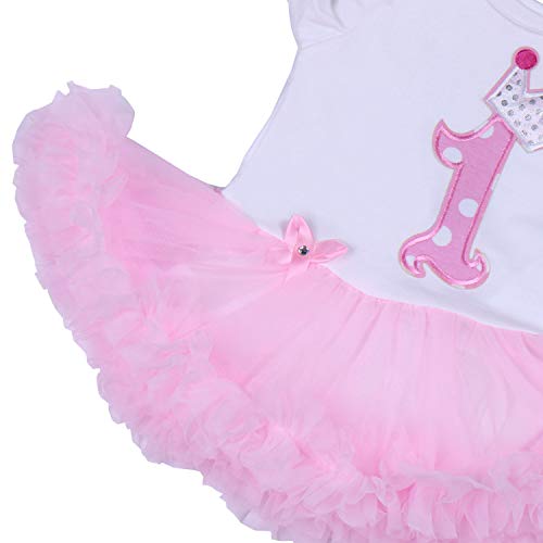 BabyPreg Bebé niñas Patrón de la Corona 1er cumpleaños Vestido Tutu Diadema Zapatos 4 Piezas (9-12 Meses, Rosa)