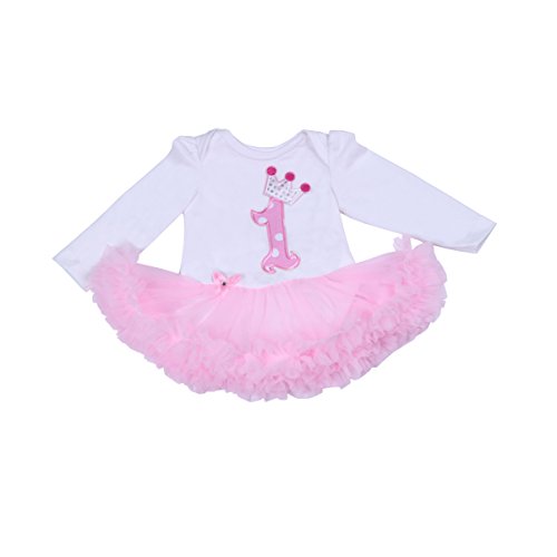 BabyPreg Bebé niñas Patrón de la Corona 1er cumpleaños Vestido Tutu Diadema Zapatos 4 Piezas (9-12 Meses, Rosa)