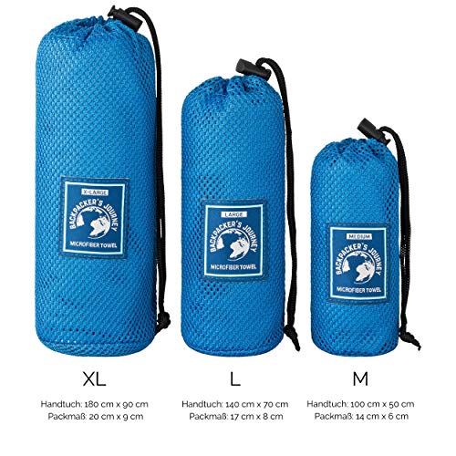 Backpacker's Journey Toallas de Microfibra en S M L XL. La Toalla de Viaje es Ligera, de Secado rápido, Absorbente y antibacteriana (Azul XL)