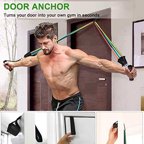BACKTURE Bandas Elásticas de Resistencia, 11Pcs Juego de Bandas de Fitness con 5 Tubos de Látex, Asas, Correas de Tobillo y Anclaje para Puerta, Adecuado para Fitness, Fuerza, Pérdida de Peso, Yoga BACKTURE Bandas Elásticas de Resistencia, 11Pcs Juego de Bandas de Fitness con 5 Tubos de Látex, Asas, Correas de Tobillo y Anclaje para Puerta, Adecuado para Fitness, Fuerza, Pérdida de Peso, Yoga