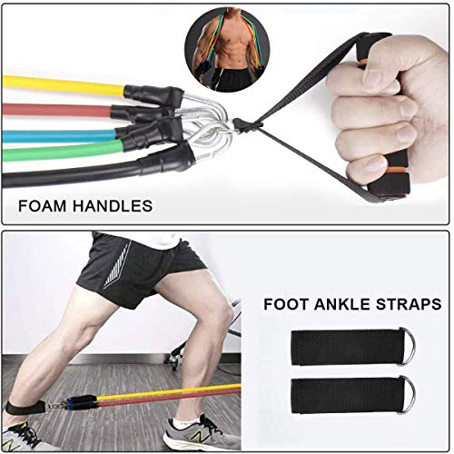 BACKTURE Bandas Elásticas de Resistencia, 11Pcs Juego de Bandas de Fitness con 5 Tubos de Látex, Asas, Correas de Tobillo y Anclaje para Puerta, Adecuado para Fitness, Fuerza, Pérdida de Peso, Yoga