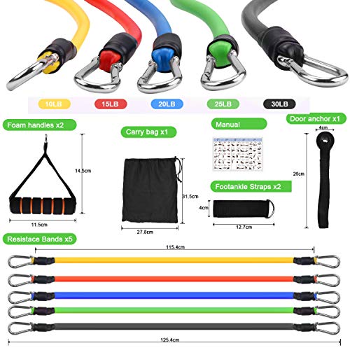 BACKTURE Bandas Elásticas de Resistencia, 11Pcs Juego de Bandas de Fitness con 5 Tubos de Látex, Asas, Correas de Tobillo y Anclaje para Puerta, Adecuado para Fitness, Fuerza, Pérdida de Peso, Yoga BACKTURE Bandas Elásticas de Resistencia, 11Pcs Juego de Bandas de Fitness con 5 Tubos de Látex, Asas, Correas de Tobillo y Anclaje para Puerta, Adecuado para Fitness, Fuerza, Pérdida de Peso, Yoga