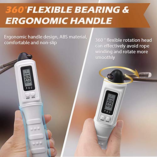 BACKTURE Cuerda para saltar, 360 ° Giratorio Ajustable Saltar a la Comba con Función de Conteo/Calorías/Distancia de Movimiento, LCD Comba de Crossfit con Cuerda de Repuesto, para Ejercicios y Fitness BACKTURE Cuerda para saltar, 360 ° Giratorio Ajustable Saltar a la Comba con Función de Conteo/Calorías/Distancia de Movimiento, LCD Comba de Crossfit con Cuerda de Repuesto, para Ejercicios y Fitness