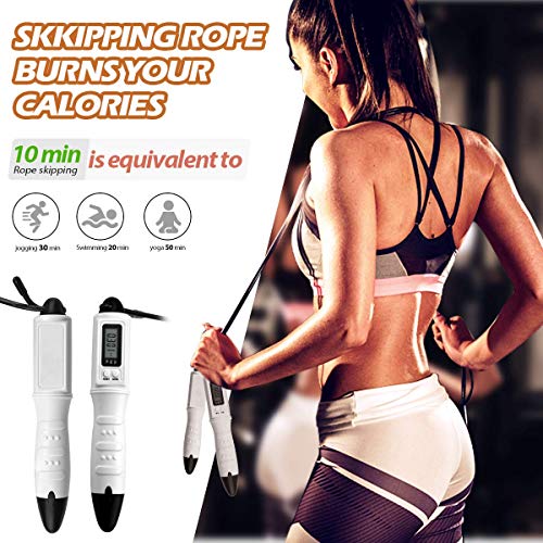 BACKTURE Cuerda para saltar, 360 ° Giratorio Ajustable Saltar a la Comba con Función de Conteo/Calorías/Distancia de Movimiento, LCD Comba de Crossfit con Cuerda de Repuesto, para Ejercicios y Fitness BACKTURE Cuerda para saltar, 360 ° Giratorio Ajustable Saltar a la Comba con Función de Conteo/Calorías/Distancia de Movimiento, LCD Comba de Crossfit con Cuerda de Repuesto, para Ejercicios y Fitness