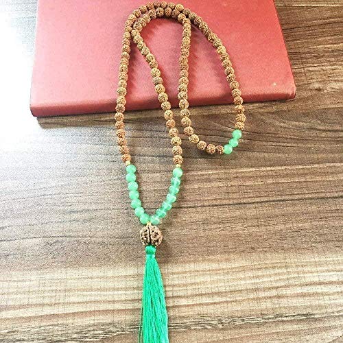 BACKZY MXJP Collar De Aventurina Verde 108 Cuentas De Mala Collar De Borlas Bodhi Collares Corazón Chakra Collar Yoga Meditación Longitud De La Cadena 82,5 Cm