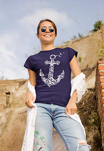 Baddery Camiseta: Ancla - Entallado - Ferro Vela Mar Laga Capitana Nave T-Shirt Mujer-es - Chica - Regalo Crucero Cruise - Vacaciones Outdoor Camping Pesca Deporte Yate Yacht Remo Libre Fitness (XXL)