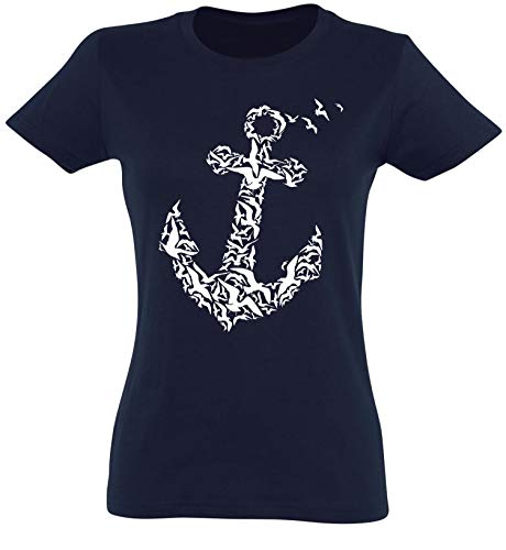 Baddery Camiseta: Ancla - Entallado - Ferro Vela Mar Laga Capitana Nave T-Shirt Mujer-es - Chica - Regalo Crucero Cruise - Vacaciones Outdoor Camping Pesca Deporte Yate Yacht Remo Libre Fitness (XXL)