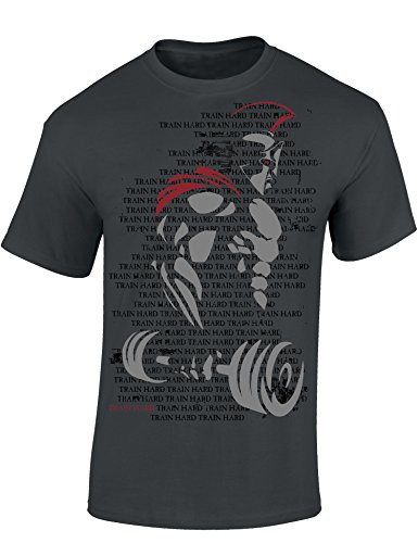 Baddery Camiseta: Train Hard Spartan/Bodybuilding/Fisico-Culturismo/Gimnasio/Gym/Músculo/Trabajo/T-Shirt Unisex/Regalo para Culturista (3XL)