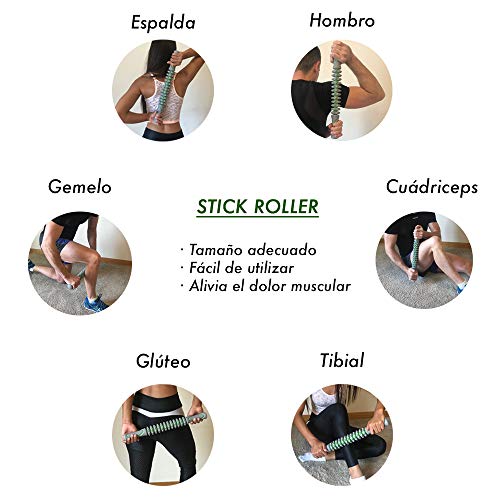 Bafeat Pro | Rodillo de masaje muscular palo con 2 pelotas Lacrosse | Liberación miofascial | Set completo para dolor de pies, piernas, espalda y cuello.+ Ebook con instrucciones de uso.