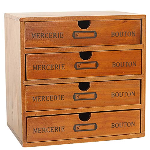 Baffect Caja de Almacenamiento con cajones de Madera Caja de cajones Vintage de 1 Piso Caja de joyería Caja de Madera con Organizador de cajones Mesa de Madera para Almacenamiento, 1 Piso (4 Pisos)