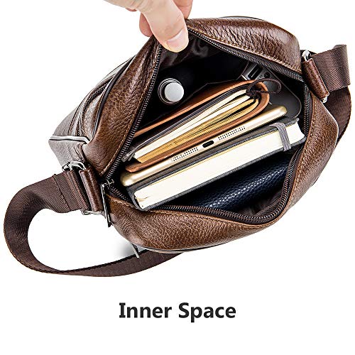 BAGZY Bolso de Hombro de Cuero para Hombre Bolsa de Mensajero Crossbody Cartera Bolso Mango Superior Viajar Maletín Bolsa de Negocios Bandolera Bolso para la Tableta iPad Marrón