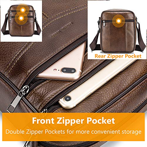 BAGZY Bolso de Hombro de Cuero para Hombre Bolsa de Mensajero Crossbody Cartera Bolso Mango Superior Viajar Maletín Bolsa de Negocios Bandolera Bolso para la Tableta iPad Marrón