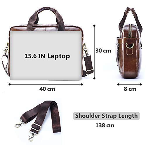 BAGZY Vintage Bolso Maletín para Hombre de Piel Genuina Bolso de Negocios Bolso Bandolera Portatil Bolsa de Mensajero para Portátil 15.6 Pulgadas Bolso Bandolera de Mano Piel Negocio