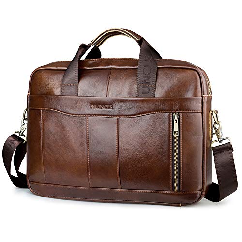 BAGZY Vintage Bolso Maletín para Hombre de Piel Genuina Bolso de Negocios Bolso Bandolera Portatil Bolsa de Mensajero para Portátil 15.6 Pulgadas Bolso Bandolera de Mano Piel Negocio