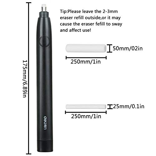 BAIBEI Kit de borrador eléctrico, borrador de lápiz de goma portátil automático con batería, con recambios de goma de 20 piezas (diámetro 2,5 mm 10 piezas y 5 mm 10 piezas), negro