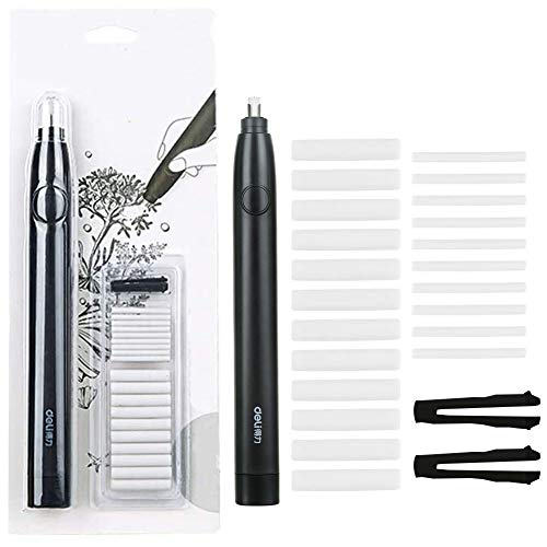 BAIBEI Kit de borrador eléctrico, borrador de lápiz de goma portátil automático con batería, con recambios de goma de 20 piezas (diámetro 2,5 mm 10 piezas y 5 mm 10 piezas), negro