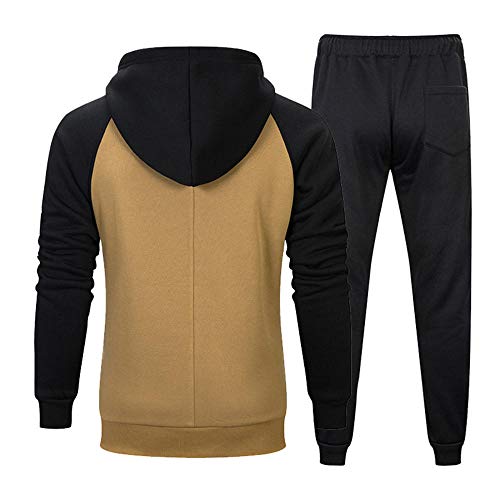 BAIDEFENG Chándal Deportivo para Hombre Chaqueta y Pantalones de 2 Piezas Suéter Universitario Juvenil Suéter con Capucha para Estudiantes Pantalones Deportivos Informales Sueltos-Caqui_Grande