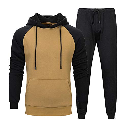 BAIDEFENG Chándal Deportivo para Hombre Chaqueta y Pantalones de 2 Piezas Suéter Universitario Juvenil Suéter con Capucha para Estudiantes Pantalones Deportivos Informales Sueltos-Caqui_Grande