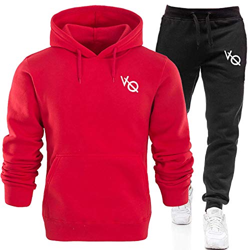 BAIDEFENG Chándal Informal para Hombre Conjunto de 2 Piezas Otoño Muscle Fitness Sudadera con Capucha Suéter Deportivo Suéter para Correr al Aire Libre Traje de Fitness-Rojo + Negro_Pequeña