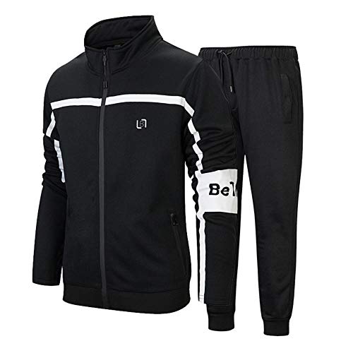 BAIDEFENG Chándal para Hombre Deportivo Informal para Correr Gimnasio Sudadera Traje para Hombre Juvenil Informal Suelto de Gran tamaño con Cremallera suéter Sudaderas Deportivas-Negro_Medio