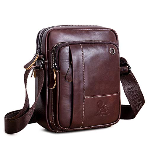 BAIGIO Bolso Bandolera Hombre de Cuero Bolso Hombro Piel Pequeño Vintage Crossbody Bag Casual (Marrón)