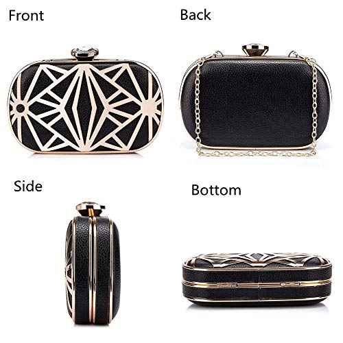 BAIGIO Clutch Bolso Fiesta Negro Piel PU, Bolso de Noche Mujer Cartera de Mano Bolso de Embrague con Cadena para Boda Novia Ceremonia Cóctel