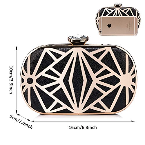 BAIGIO Clutch Bolso Fiesta Negro Piel PU, Bolso de Noche Mujer Cartera de Mano Bolso de Embrague con Cadena para Boda Novia Ceremonia Cóctel