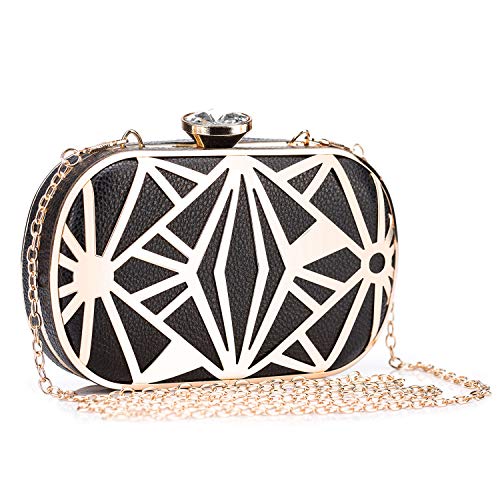 BAIGIO Clutch Bolso Fiesta Negro Piel PU, Bolso de Noche Mujer Cartera de Mano Bolso de Embrague con Cadena para Boda Novia Ceremonia Cóctel