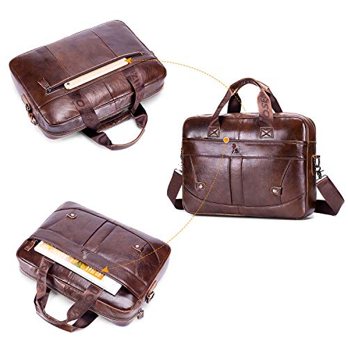 BAIGIO Maletín de Cuero Genuino Vintage, Bolso Hombre Bandolera Maletines Mensajero de Auténtica Piel Hombre para Portatil hasta 13,3 Pulgadas para Negocios,Oficina,Trabajo,Viajes (Marrón)