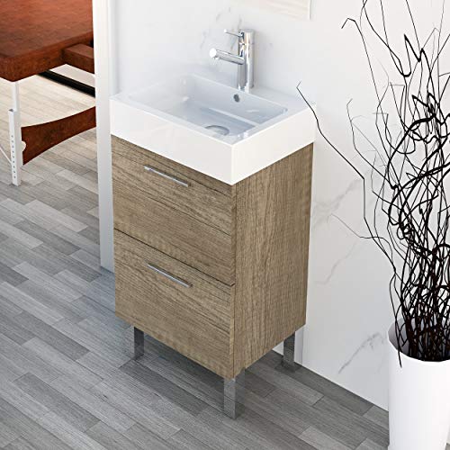 Baikal Sara Conjunto Mueble De Baño Pequeño, Melamina 16, Roble Gris Nebraska, 45Cm