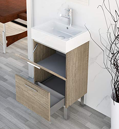 Baikal Sara Conjunto Mueble De Baño Pequeño, Melamina 16, Roble Gris Nebraska, 45Cm