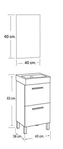 Baikal Sara Conjunto Mueble De Baño Pequeño, Melamina 16, Roble Gris Nebraska, 45Cm