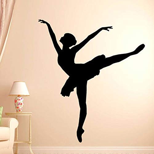 Bailarina bailarina ballet calcomanía de pared silueta pared vinilo pegatina hogar dormitorio pared hogar estudio decoración yoga estudio decoración 65 * 57 cm