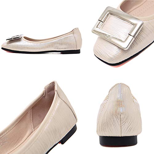 Bailarinas para Mujer, Morbuy Zapatos Bailarinas Básicas Planas de Mujer Zapatos de Primavera Verano Otoño Estilo Metal Plateado (42 EU = 260 mm/10.2'',Beige)