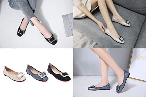 Bailarinas para Mujer, Morbuy Zapatos Bailarinas Básicas Planas de Mujer Zapatos de Primavera Verano Otoño Estilo Metal Plateado (42 EU = 260 mm/10.2'',Beige)