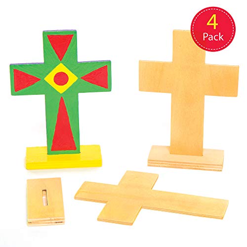 Baker Ross Cruces de Madera con Soporte que los Niños Pueden Pintar y Decorar en Semana Santa - Kit de Manualidades Creativas con Madera para Niños/Adultos (Pack de 4), Multicolor