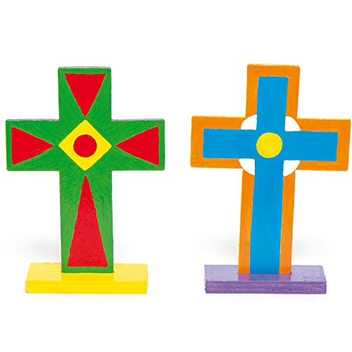 Baker Ross Cruces de Madera con Soporte que los Niños Pueden Pintar y Decorar en Semana Santa - Kit de Manualidades Creativas con Madera para Niños/Adultos (Pack de 4), Multicolor