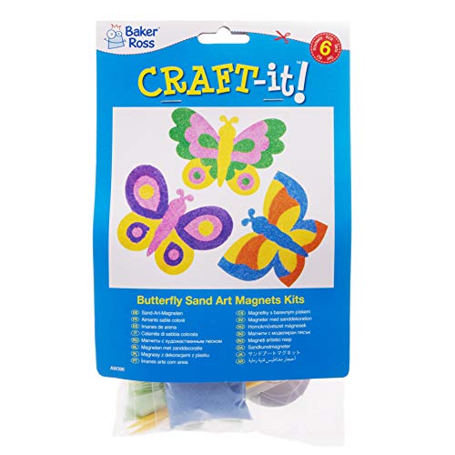 Baker Ross- Kits de imanes de mariposas para decorar con arena (Pack de 6) - Actividad de manualidades infantiles Baker Ross- Kits de imanes de mariposas para decorar con arena (Pack de 6) - Actividad de manualidades infantiles
