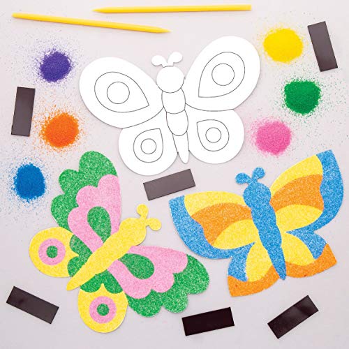 Baker Ross- Kits de imanes de mariposas para decorar con arena (Pack de 6) - Actividad de manualidades infantiles Baker Ross- Kits de imanes de mariposas para decorar con arena (Pack de 6) - Actividad de manualidades infantiles