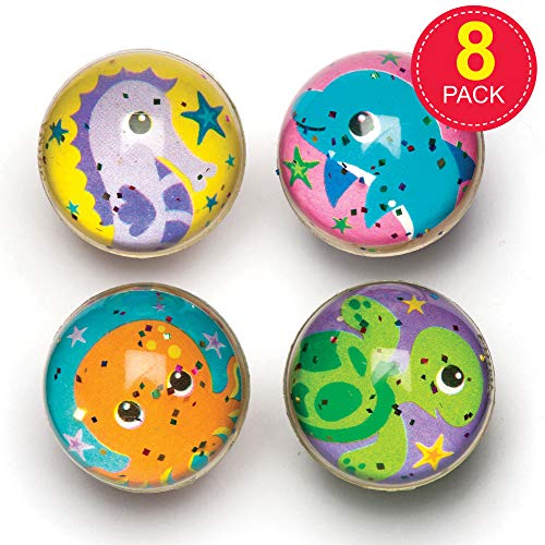 Baker Ross- Pelotas de Goma de Animales Marinos con Purpurina (Pack de 8) para llenar Bolsas de cotillón Infantiles