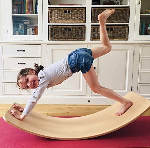 Balance Board de madera para niños, tira de la oscilación del balancín curvado oscilación tableros de meza, tabla de equilibrio de madera aprender mediante el juego y soportes desarrollo infantil