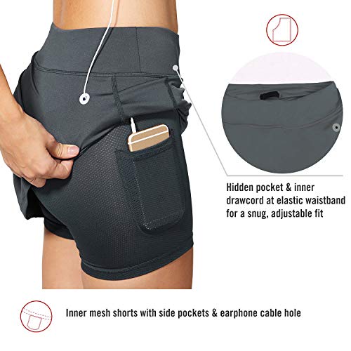 BALEAF Faldas atléticas para mujer, ligeras, con bolsillos cortos, para correr, tenis, golf, entrenamiento, deportes - gris - Large