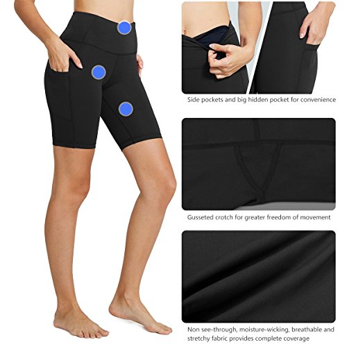BALEAF - Malla compresiva corta con cintura alta y bolsillos laterales para mujer; para practicar yoga, ciclismo, running. Tallas normales y grandes - Negro - Small BALEAF - Malla compresiva corta con cintura alta y bolsillos laterales para mujer; para practicar yoga, ciclismo, running. Tallas normales y grandes - Negro - Small